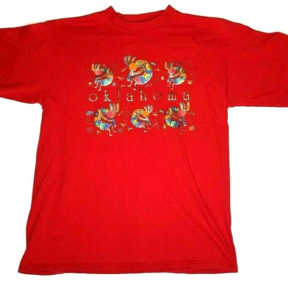 Dancing Kokopelli Graphic Red T-shirt Oklahoma P.S.I Sportswear Size L (T9L) - Picture 1 of 3